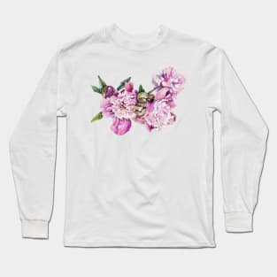 Pink peonies watercolor illustration Long Sleeve T-Shirt